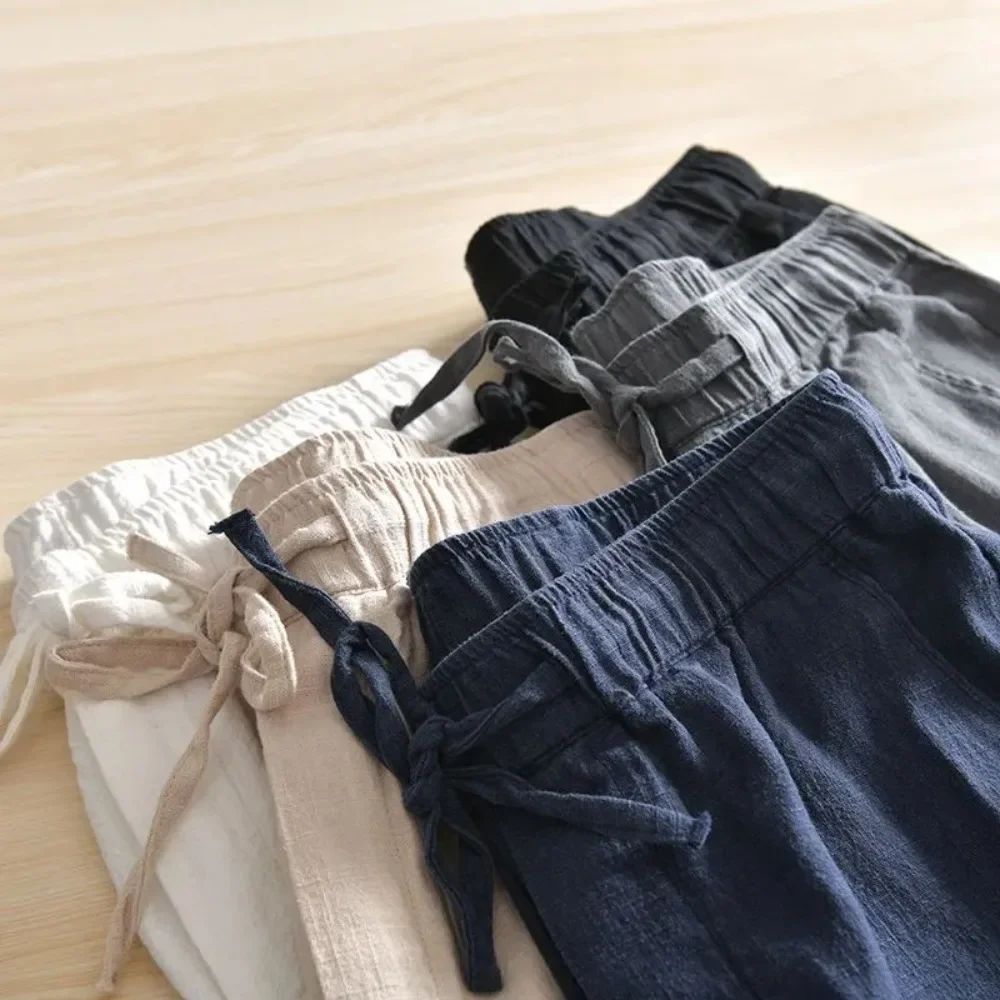 Men's Cotton Linen Casual Pants Baggy Streetwear Men Joggers