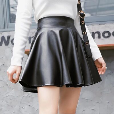 Women Faux Leather Skirts High Waist Elastic Mini Short Skir