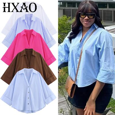 HXAO 2025 Women's Shirt Summer Crop Oversized Shirts & Blous