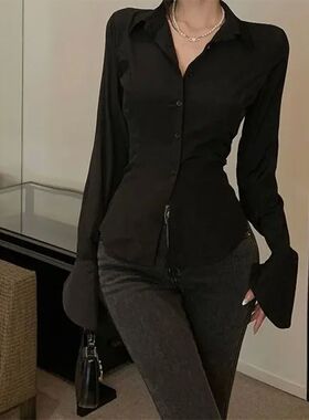 Black Bell Sleeve Top Vintage Blouses Corset White Shirt Wom
