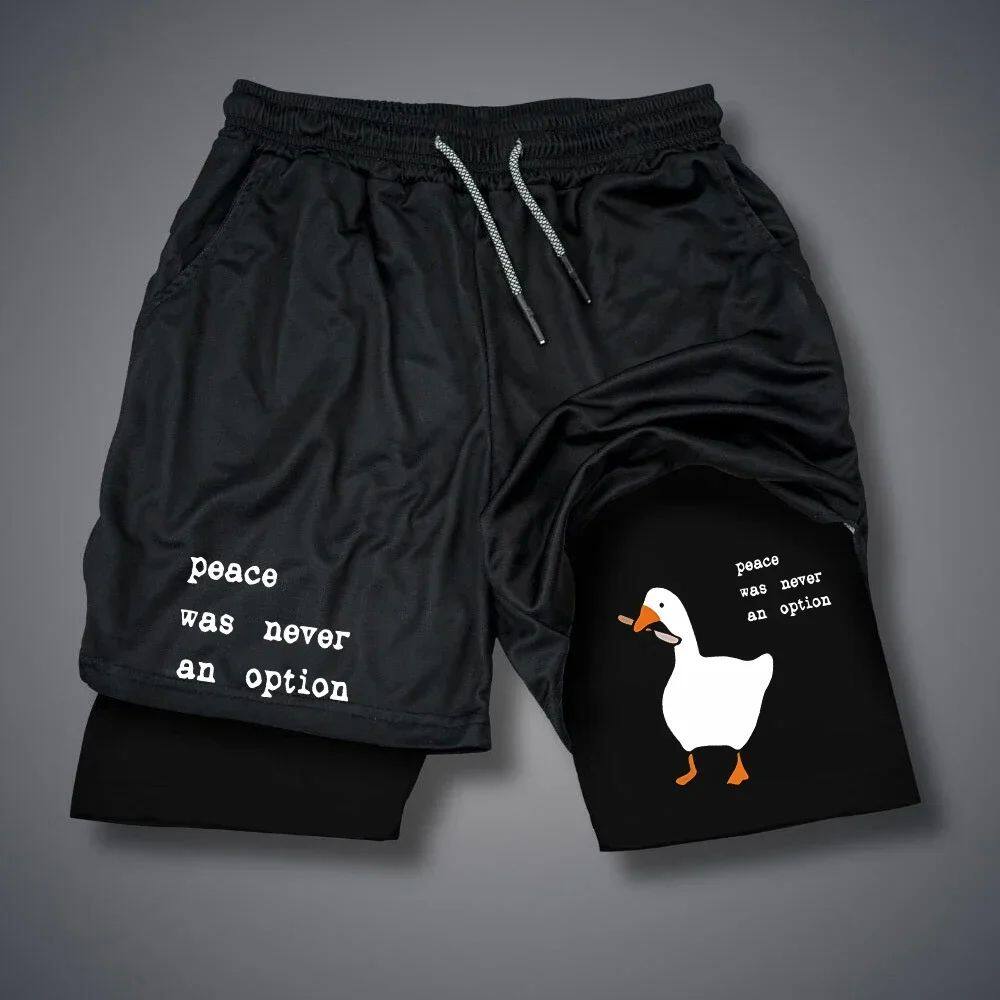 Cartoon Duck Print Men's Shorts Summer Double Layer Letter P