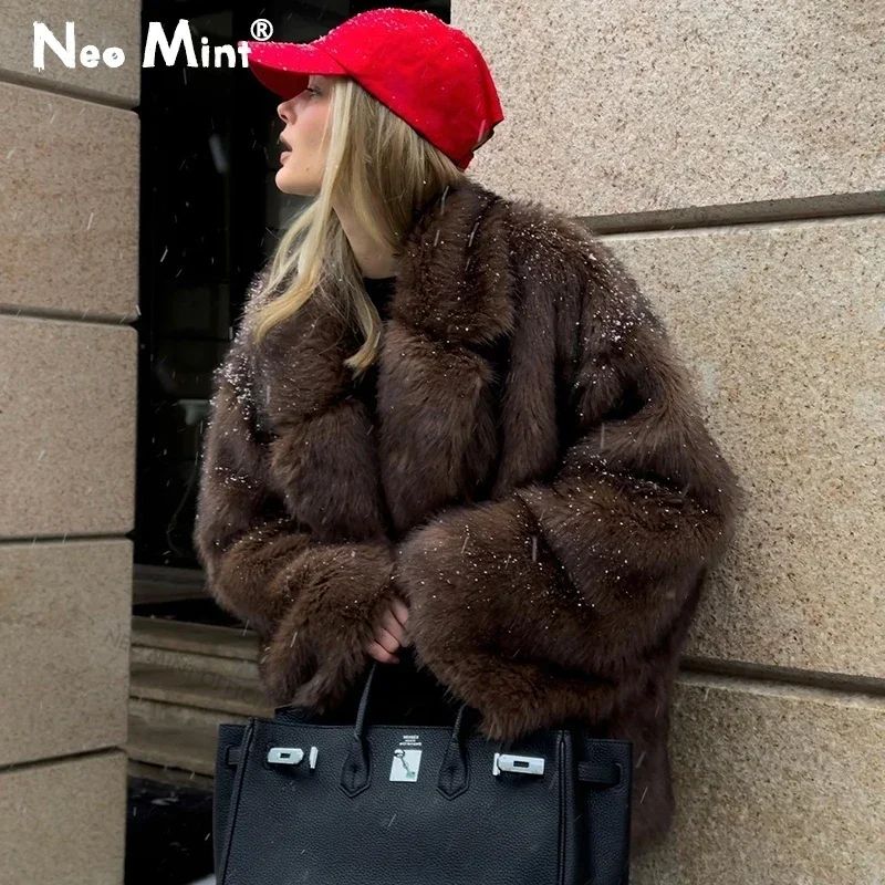Neo Mint 2024 Winter Faux Fur Coat Women Brand Fashion Fluff