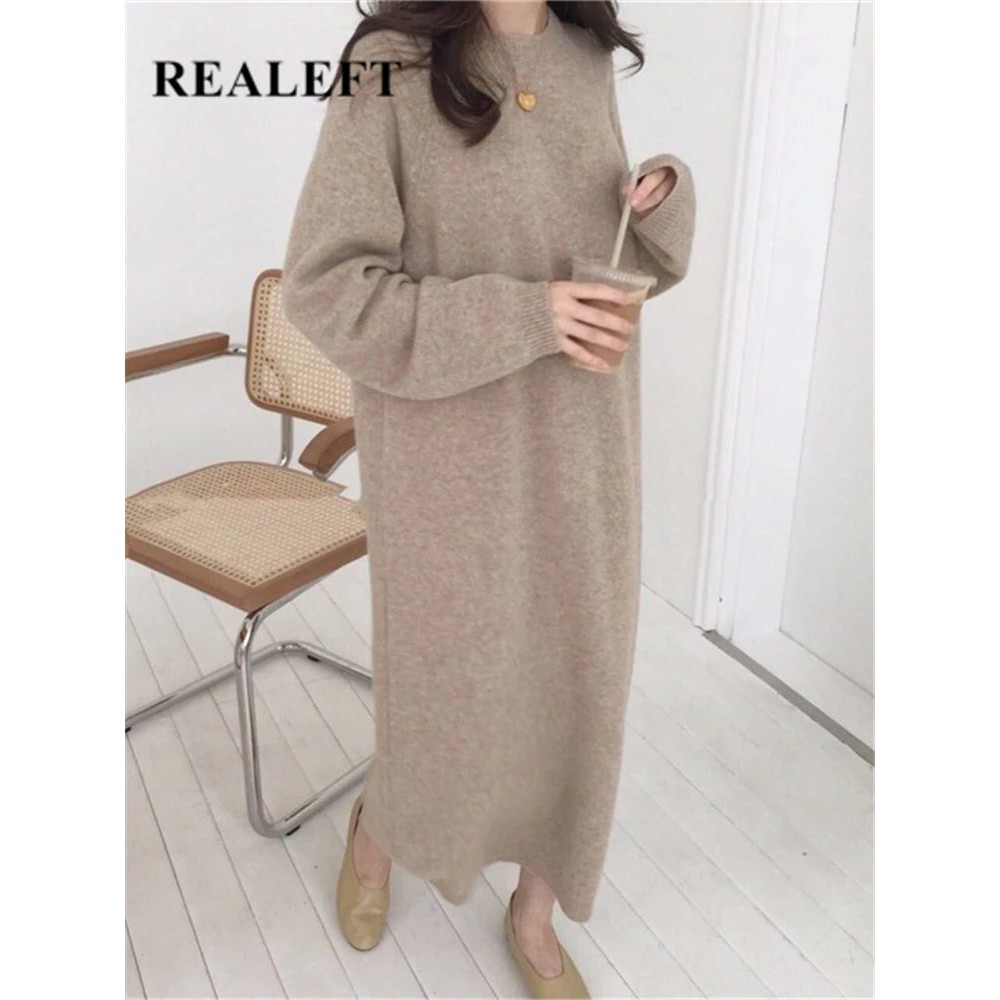 REALEFT Autumn Winter 2023 New O-Neck Casual Loose Knitted D