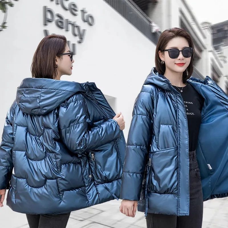 2022 New Winter Jacket Women Parkas Glossy Down Cotton Padde