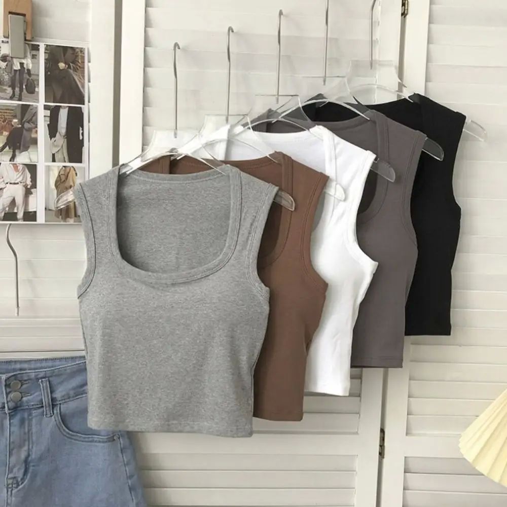 Black White Grey Square Collar Sleeveles Camisole With Chest
