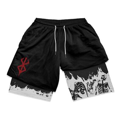 Berserk Print 2 in 1 Running Shorts for Men Gym Workout Fitn