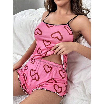 Women's Summer Sleepwear Pink Loungewear Love Print Pajama S