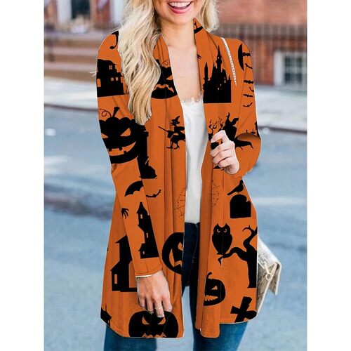 plus Size Women's Halloween Costume Pumpkin Graphic Cardigan