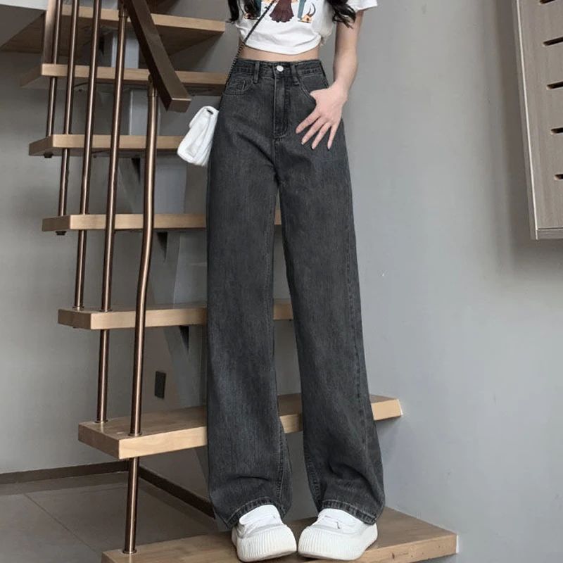 Woman Vintage Wide Leg Jeans Girls High Waist Pants Female F