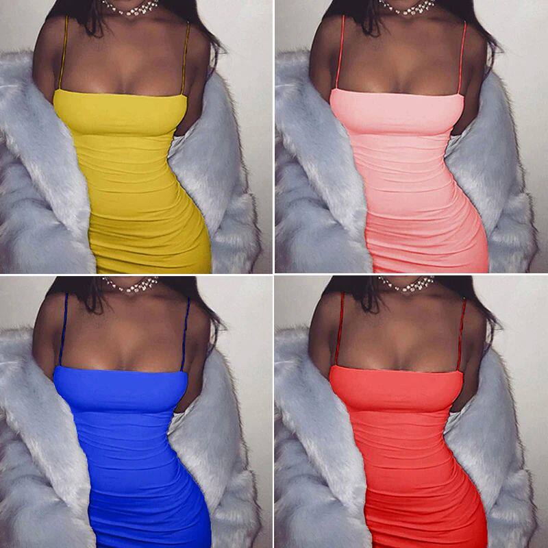 Sexy Solid Strapless Sleeveless Patchwork Bodycon Dress 2022