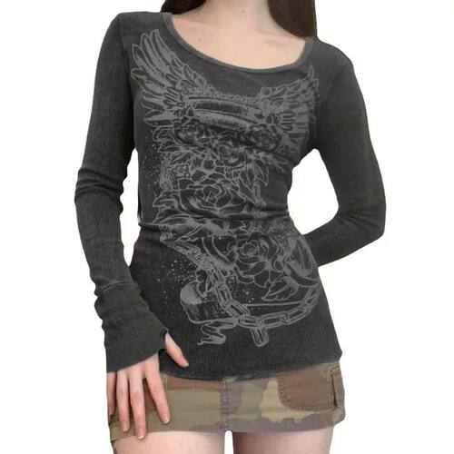 y2k Tops Woman Clothing Gothic T-shirts Spring Autumn 90s Vi