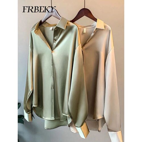 Elegant Shirts & Blouses Summer Autumn Long-sleeved Satin Sh