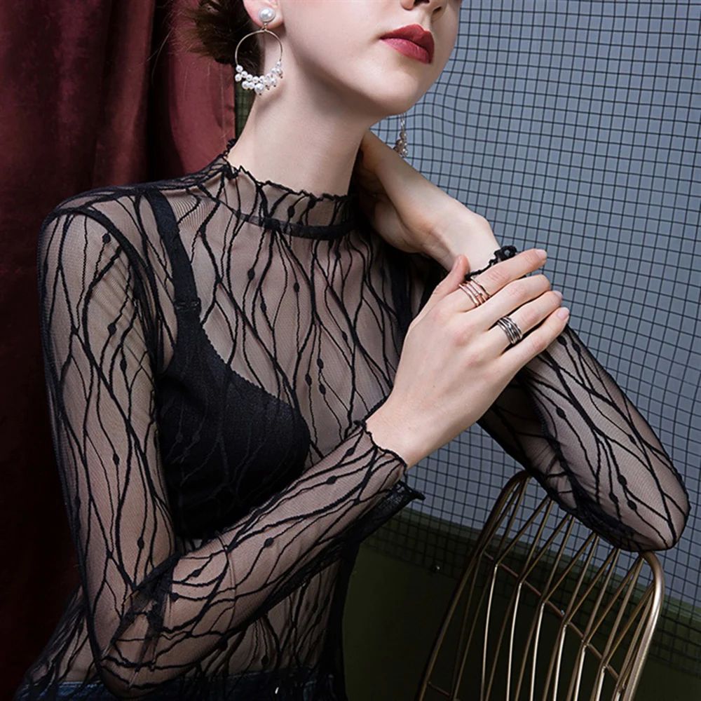 Black Mesh See Through Top For Women Sexy Transparent Top Su