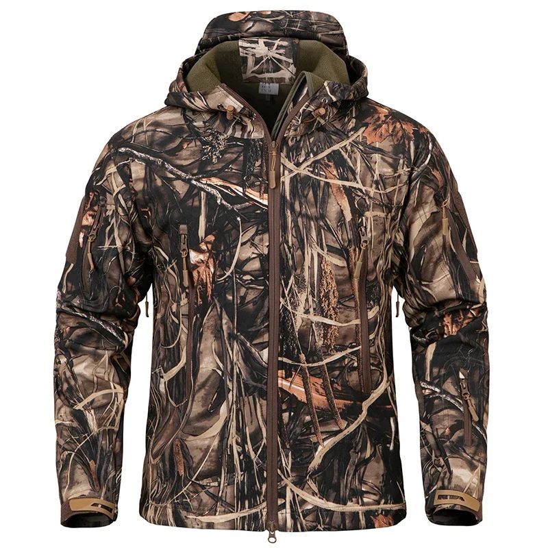 Men's Silent Camouflage Hunting Jacket Waterproof Fleece Tac