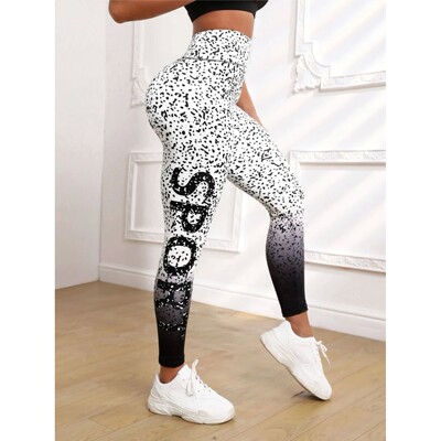Women White/Black Gym Leggings Mujer Push Up Booty Pants Scr