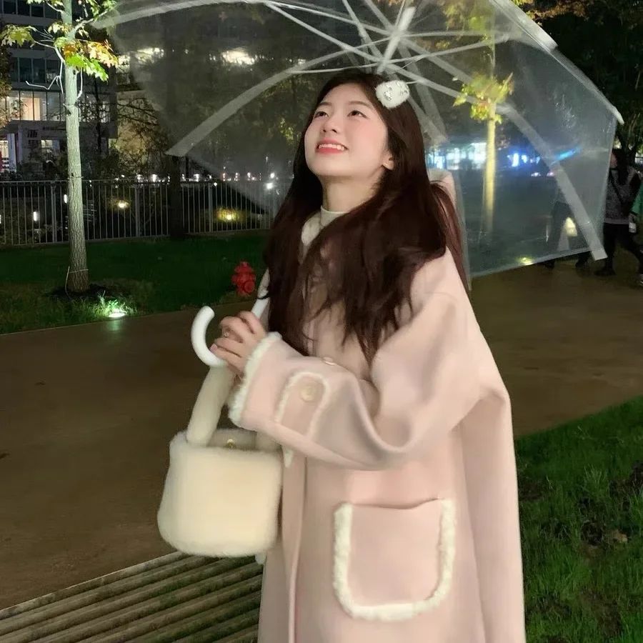 Plus Size Thick Winter Coat Large Size Woolen Coat Sweet Hoo