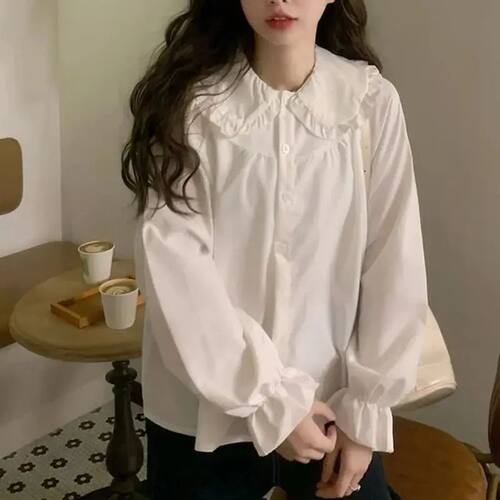 Vintage Women White Shirt Preppy Style Fashion Elegant Femal