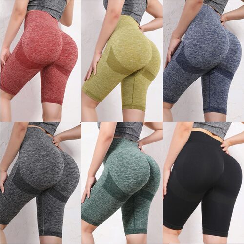 Women Elastic Yoga Shorts High Waist Tummy Control Ruched Bo