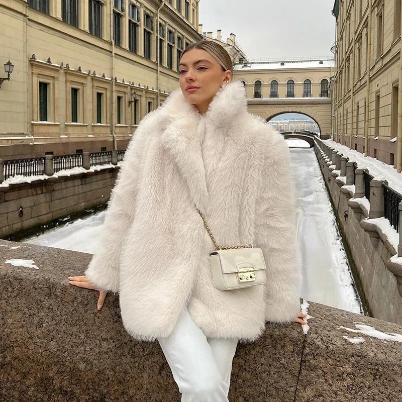 Fashion Fluffy Furry Faux Fur Jacket Women Winter Shaggy Ove