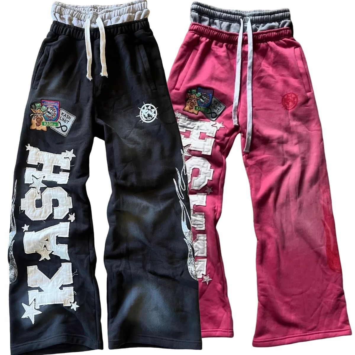 American Letter Patch Retro Double Layer Design Y2K Pants Ba