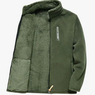 Men's Fleece Zip Up Outerwear Zipper Fleece-lined Stand Coll