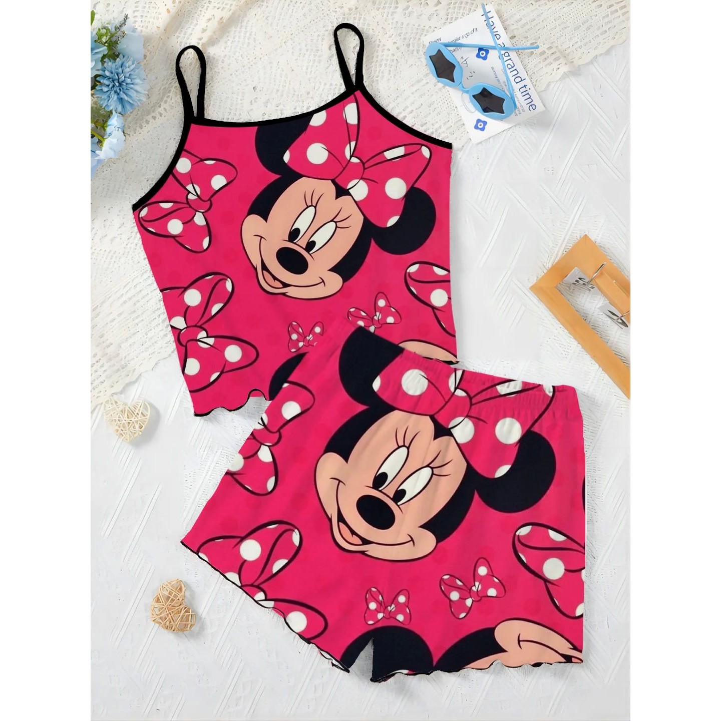 Elegant Women's Sets Mickey Minnie Mouse T-shirt Top Slip Dr