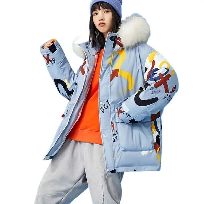 New Fashion Printed Down Jacket Womens Hooded Parka Overcoat