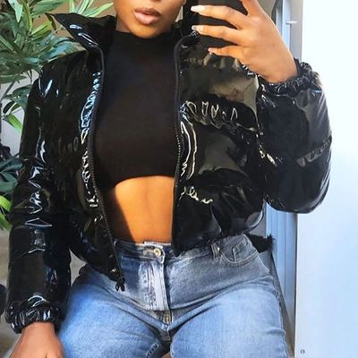 Women's Winter Pu Leather Solid Short Down Jacket American R