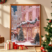 宝藏湾 饰画数字画 数字油画diy粉街雪诞肌理画填充油画圣诞节装