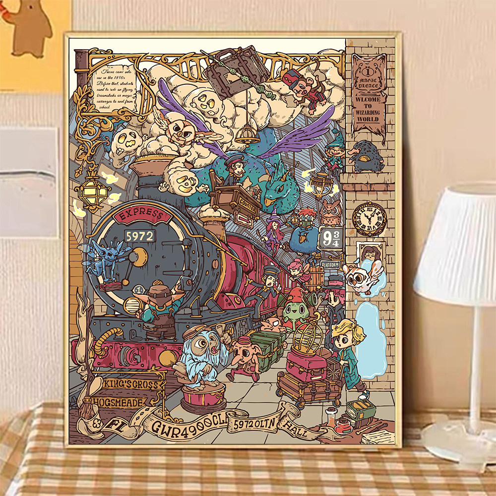 宝藏湾 数字油画diy哈利波特9¾站台可爱治愈填色多色填充数字画,家居饰品,DIY/数字油画,淘宝优惠券,粉丝福利购,淘宝优惠卷