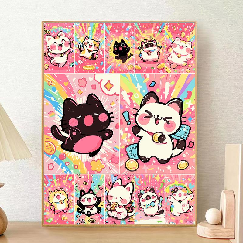 宝藏湾 数字油画diy能量小猫可爱系填色画多色填充数字画独家挂画,家居饰品,DIY/数字油画,淘宝优惠券,粉丝福利购,淘宝优惠卷
