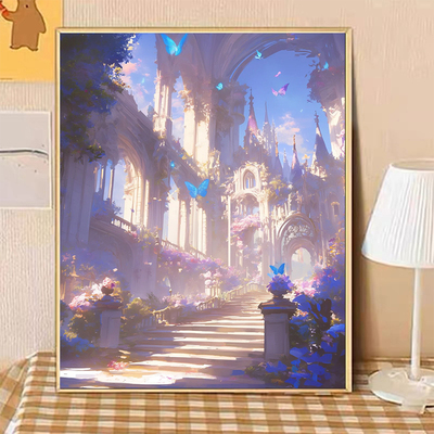 宝藏湾 数字油画diy梦幻蝴蝶城堡手工填色画治愈系装饰画生日礼物