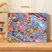 宝藏湾 数字油画diy匣子里 秘密可爱填色画多色填充数字画独家画