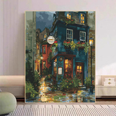 宝藏湾 饰画数字画 数字油画diy夜巷肌理画填色填充油画高难度装