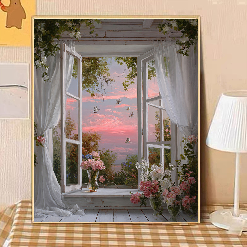 宝藏湾 数字油画diy暮窗花语抽象挂画复杂填色画油画画填充数字画,家居饰品,DIY/数字油画,淘宝优惠券,粉丝福利购,淘宝优惠卷