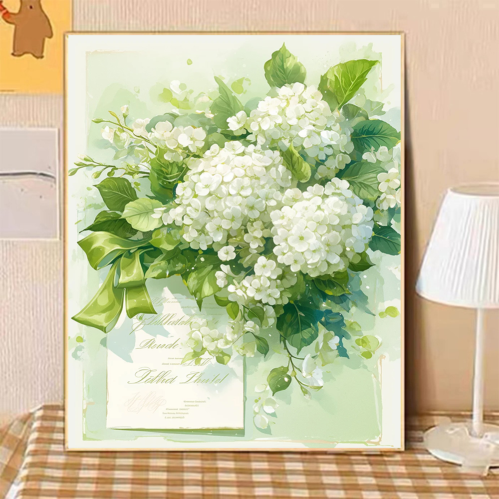 宝藏湾数字油画diy抹茶绣球花手工填充油画治愈系装饰画生日礼物