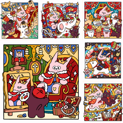 宝藏湾 diy数字油画爆米【兔皇登基】填色儿童填充小尺寸装饰画