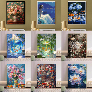 饰画丙烯数字画 填充油画高难度挂画装 数字油画diy 肌理画合集