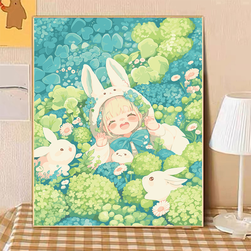 宝藏湾 数字油画diy夏夏与兔兔手工填色油彩画治愈系装饰画生日礼