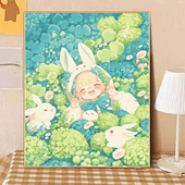 宝藏湾 饰画生日礼 数字油画diy夏夏与兔兔手工填色油彩画治愈系装