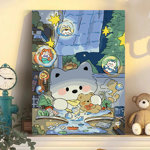 宝藏湾 数字油画diyi看童话书咯崽填充绘画可爱填色数字画独家画