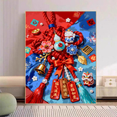 宝藏湾 饰画数字画 数字油画diy编织中国结肌理画填充油画高难度装