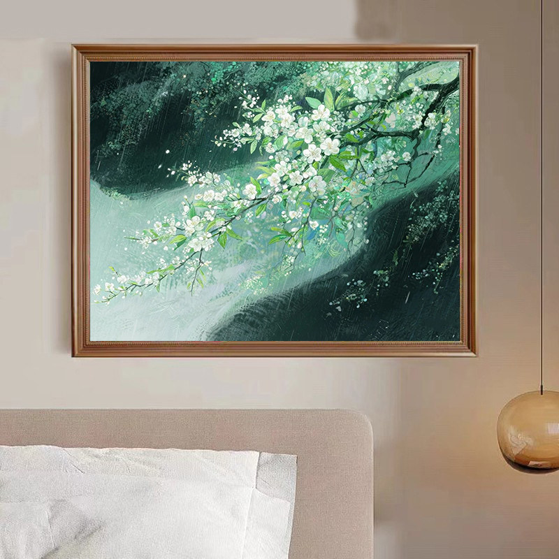 宝藏湾 数字油画diy烟雨梨花肌理画填充油画高还原装饰画数字画