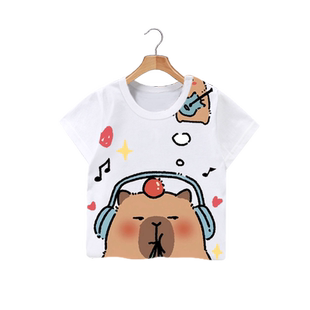 卡皮巴拉可爱水豚君卡比巴周边速干短袖T恤衫男女儿童装学生半袖