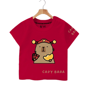 卡皮巴拉可爱水豚君卡比巴周边短袖T恤衫男女儿童装学生宝宝半袖