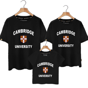 英国剑桥大学世界名校园文化亲子装短袖T恤衫男女一家三四口半袖