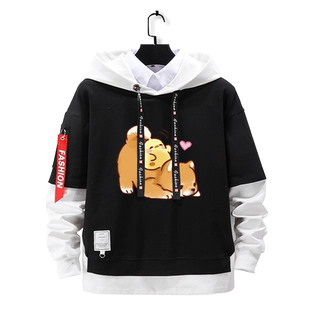 卡通动物图案可爱狗狗假两件连帽卫衣男女儿童装学生外套帽衫衣服