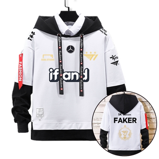 T1战队服S13总决赛FAKER同款比赛服假两件连帽卫衣男女儿童装外套
