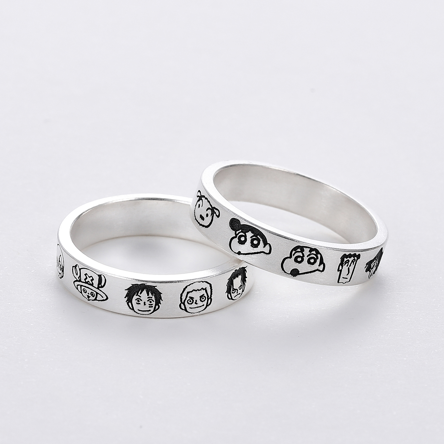 蜡笔小新卡通动漫手工纯银戒指海贼王哆啦A梦小丸子情侣对戒定制