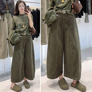 超好看灯芯绒咖色弯刀裤女秋季2026新款高腰宽松休闲直筒阔腿裤子